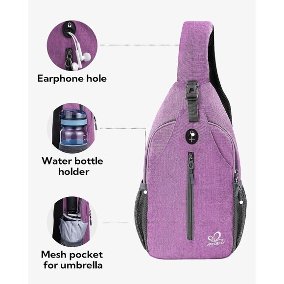 Waterfly Men Women Purple(exra Strap) Crossbody Adjustable Strap Sling Backpack - Picture 3 of 6